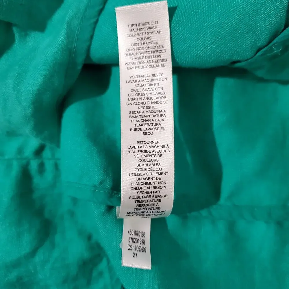 Chicos Eyelet Linen Zip Jacket Womens Size 0 US S 4 Green Natural Coastal Lace - Picture 10 of 13